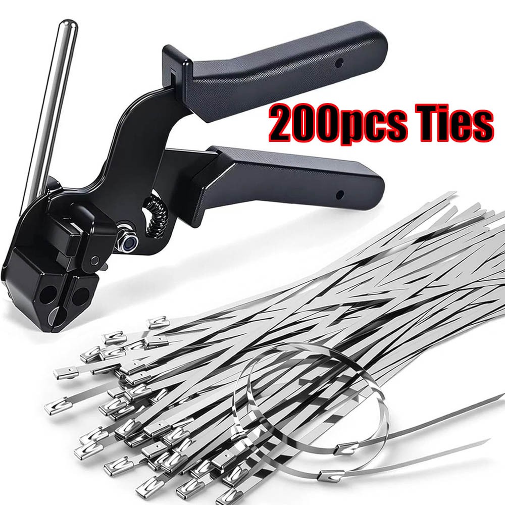 Cable Tie Tool Gun Kit Stainless Steel Zip Tie Cutter + 200pcs Metal Zip Ties✅