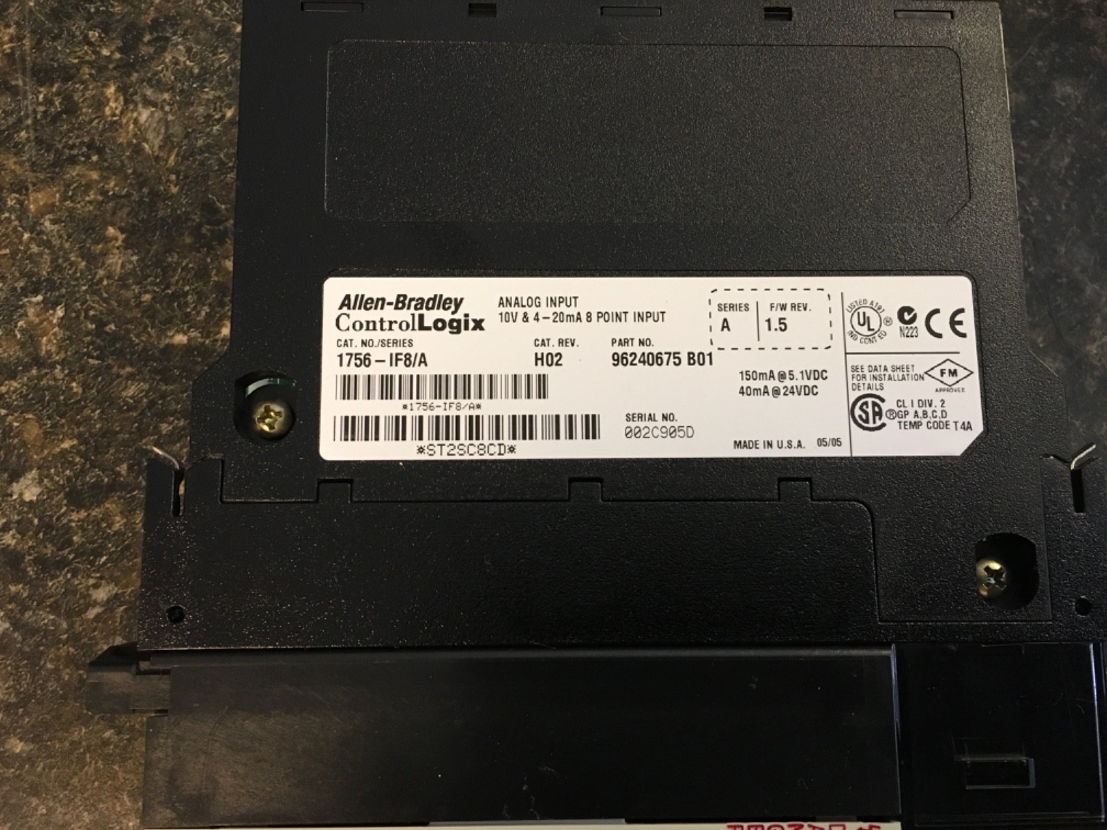 Allen-Bradley 1756-IF8/A ControlLogix 8 Point A/I Module FW 1.5 PN: 96240675 B01