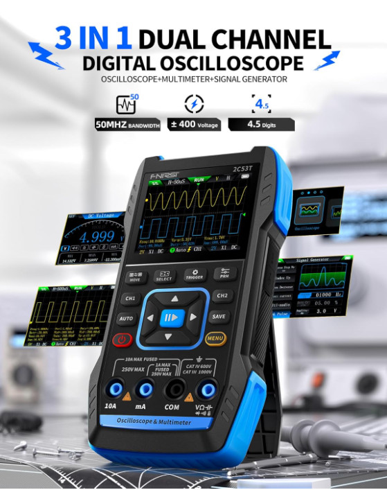 2C53T Handheld 3-in-1 Oscilloscope 50MHz 250MS/s w/ Multimeter DDS Generator