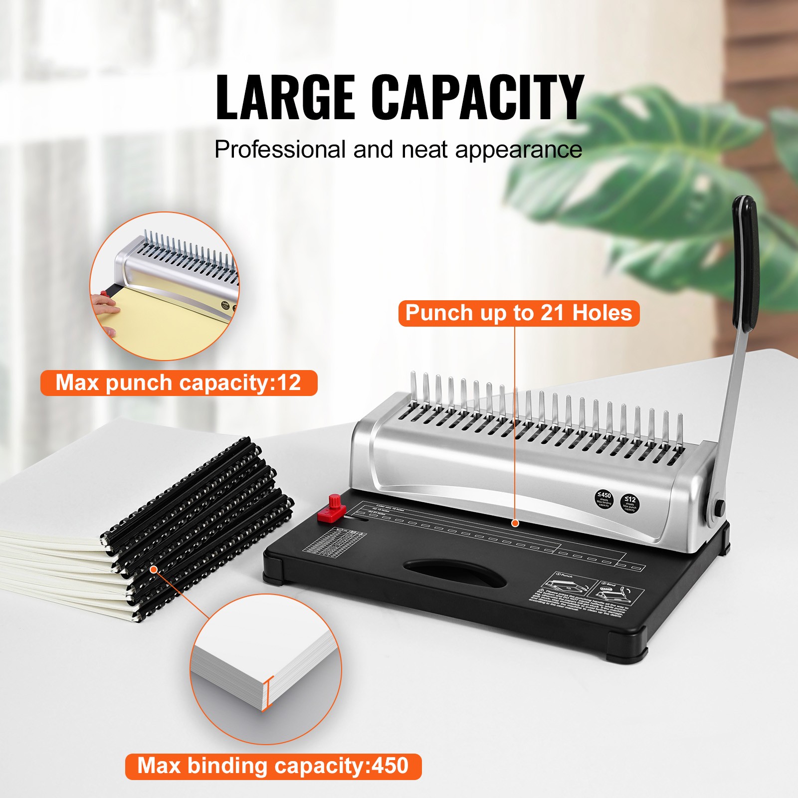 VEVOR Binding Machine Comb Binding Machine 21 Holes 100 PCS Binding Spines