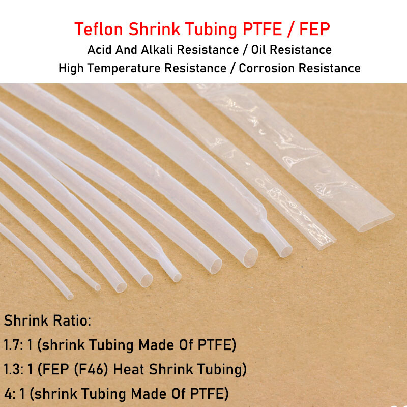 0.5mm-40mm 1.7:1 / 4:1 PTFE Shrink Tubing 1.3 : 1 FEP Heatshrink Tubing Clear