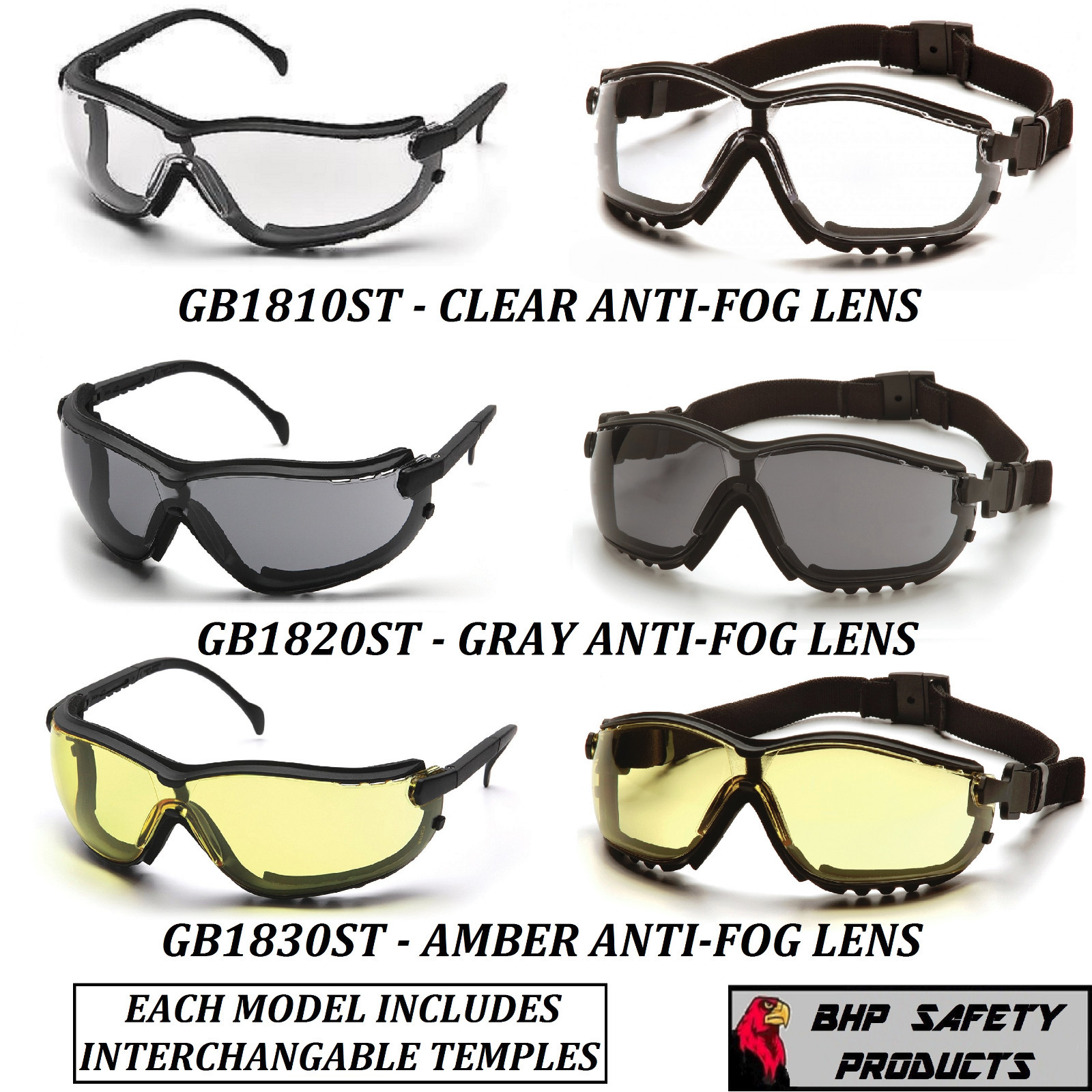 PYRAMEX V2G SAFETY GLASSES/GOGGLE HYBRID ANTI-FOG LENS Z87+ CHOOSE YOUR COLOR!