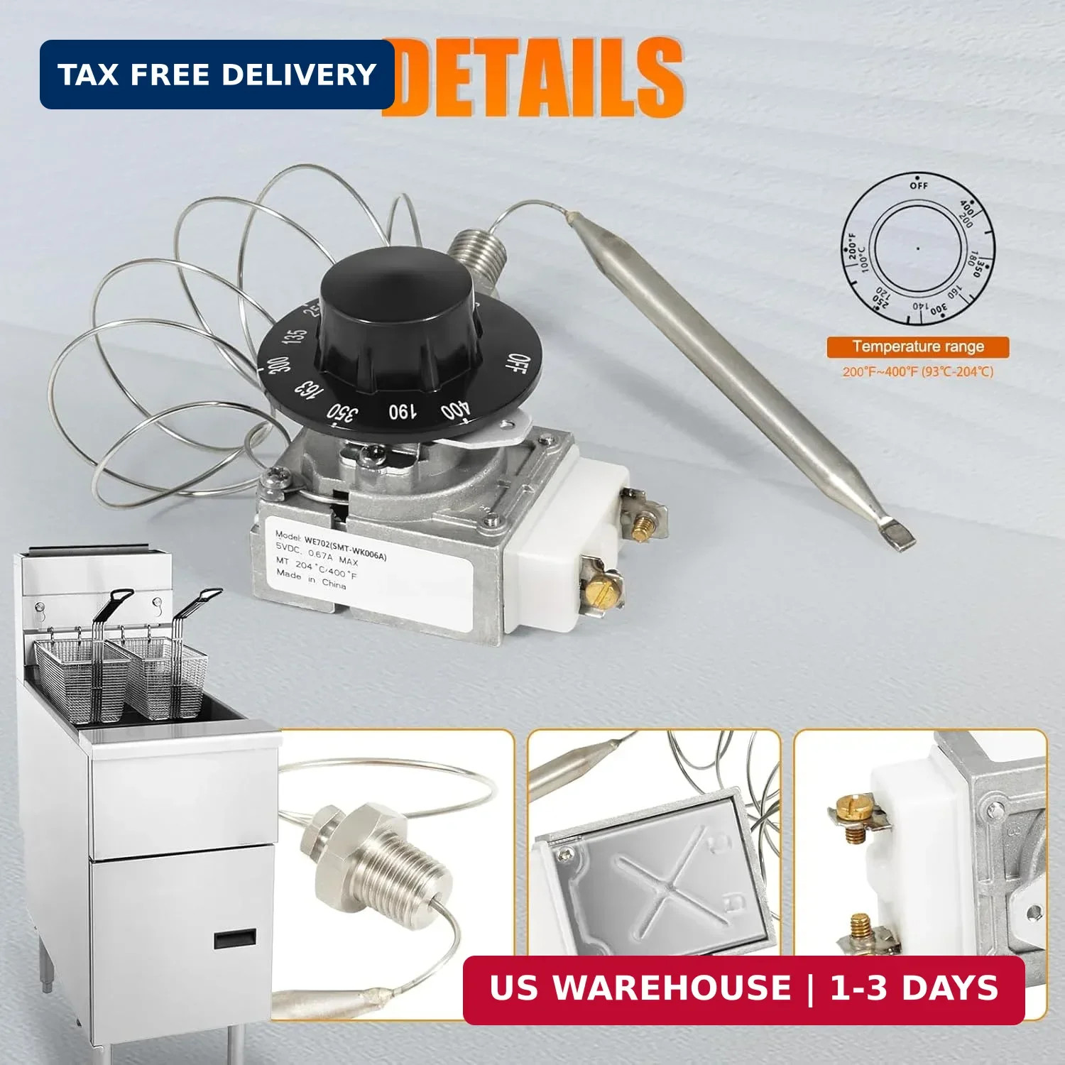 60125401 Deep Fryer Thermostat with Knob Switch, Millivolt Thermostat RX-1-36, 1
