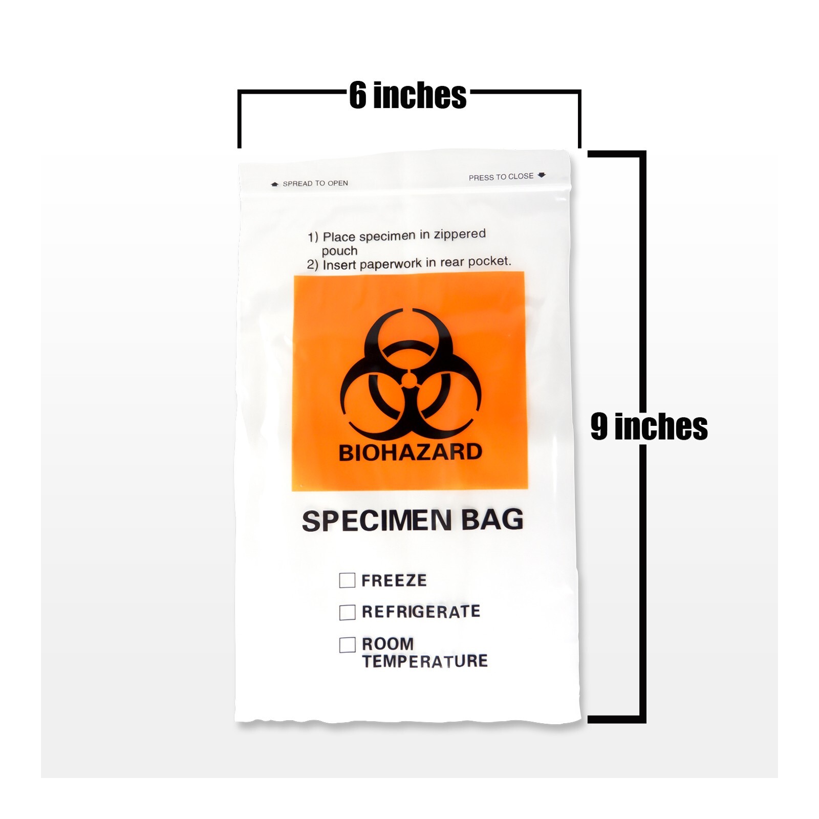 1000pcs Bags 6x9In Specimen Transport Biohazard Bag, 2 Pockets, Econo-Zip, 30029