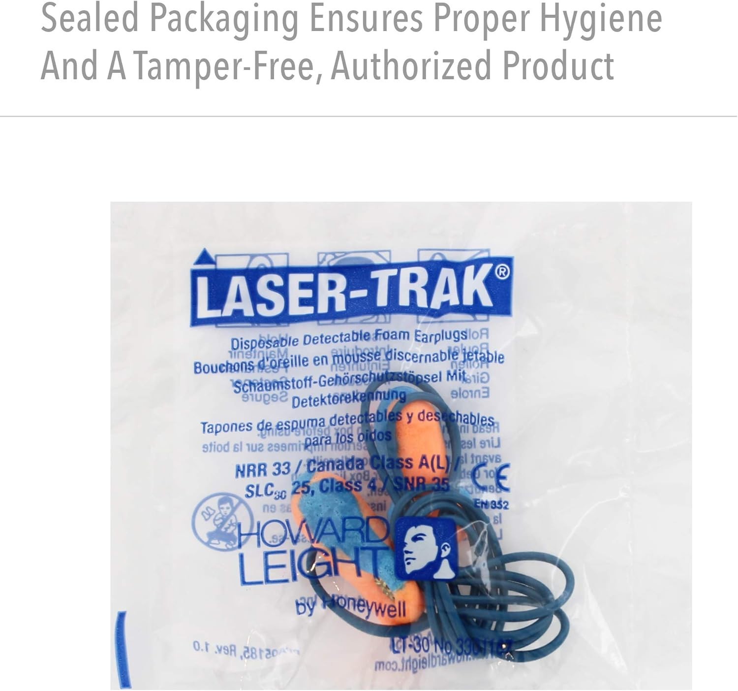 Howard Leight by Honeywell LT-30 Laser Trak Single-Use Earplugs, Corded, 32NRR,
