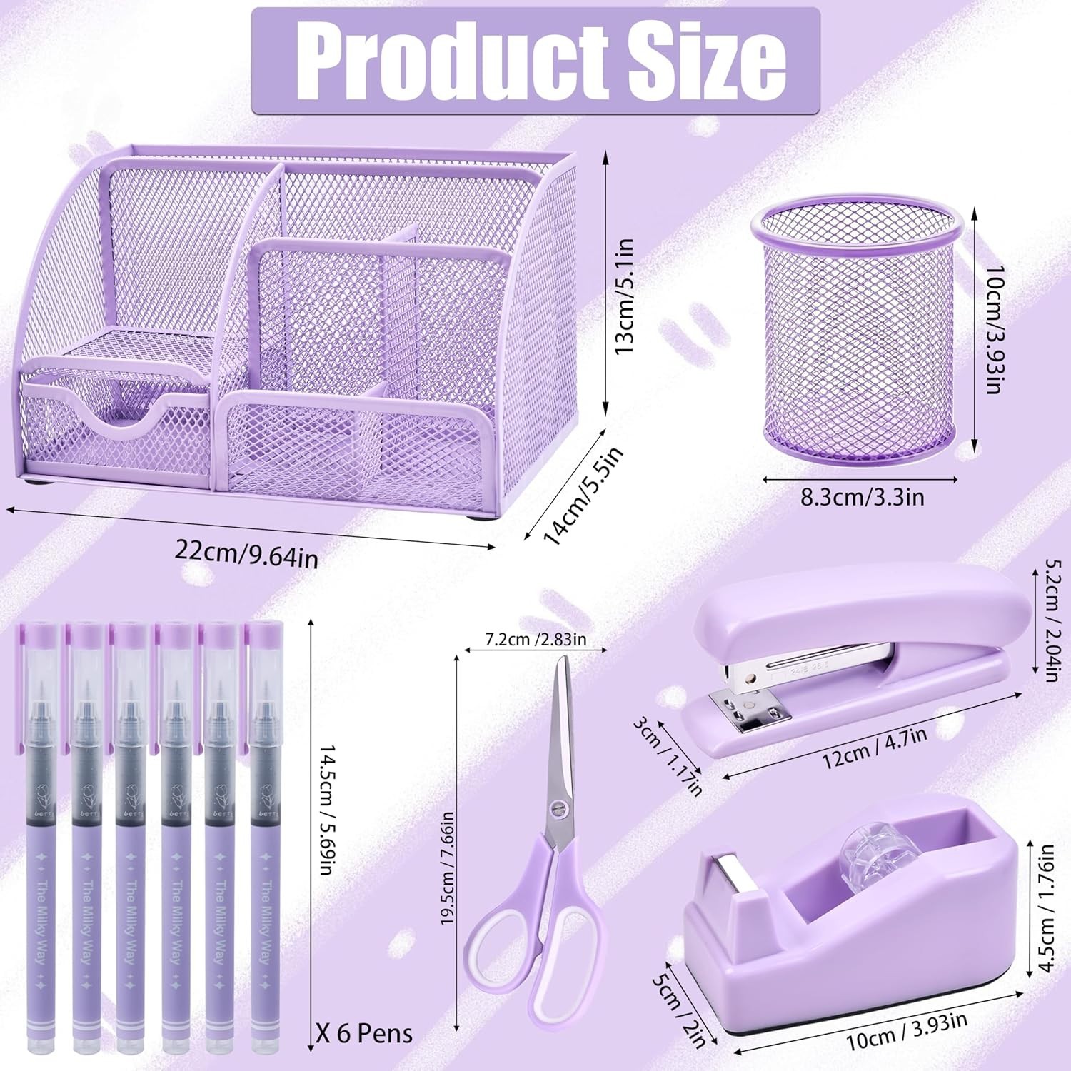Stylish Purple Desk Organizers with 26 Essential Office Supplies – Gift Ready