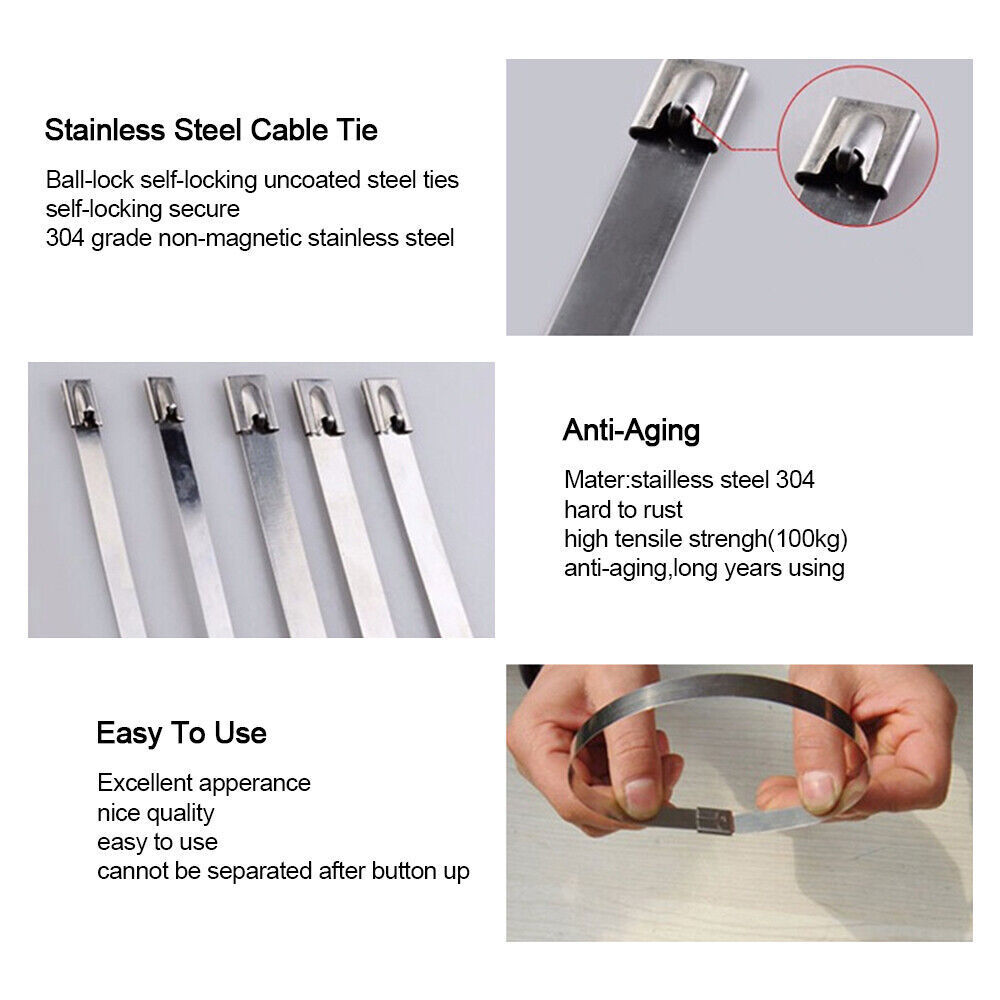 100 PCS 6″-20″ Metal Zip Ties Stainless Steel Heavy Duty Self-Locking Cable Ties