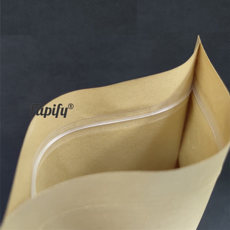 Kraft Paper Stand Up Pouch Clear Window Sealable for Zip Food Pack Lock Bag