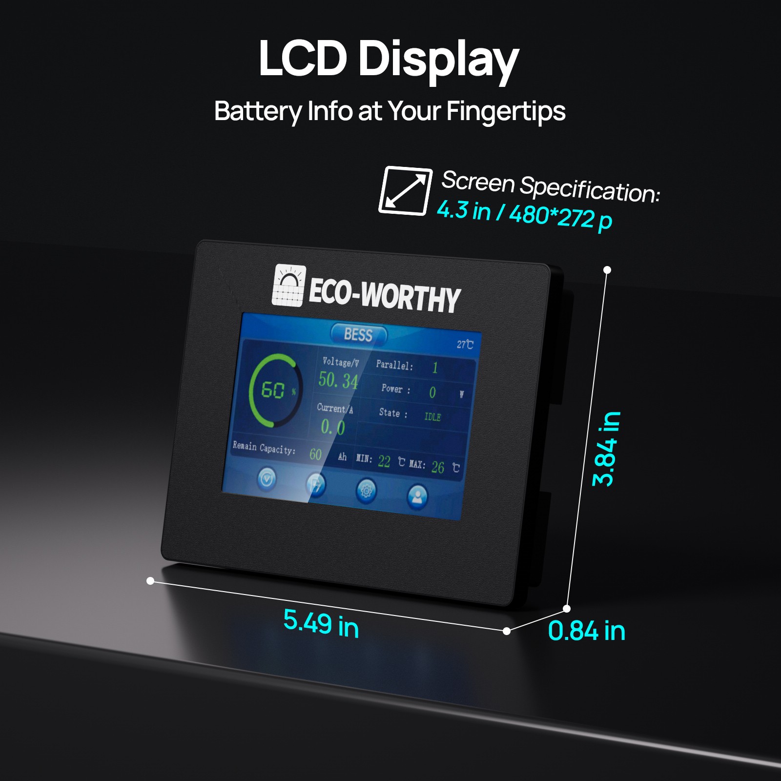 ECO-WORTHY 48V Battery Compatible Plug&Play Magnetic Mount Real-time Monitor