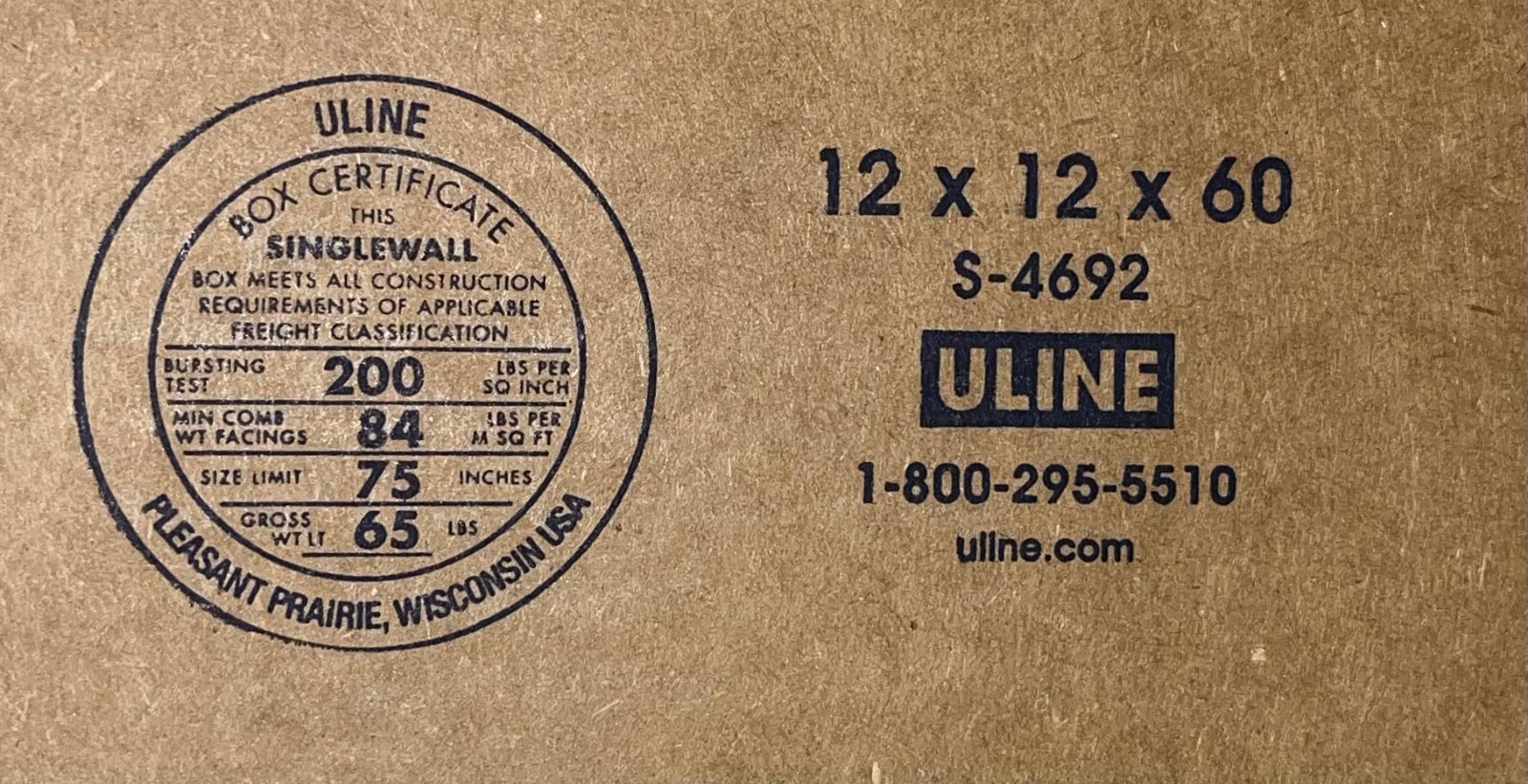 12″ x 12″ x 60″ Cardboard Corrugated Box – SINGLE BOX – TALL
