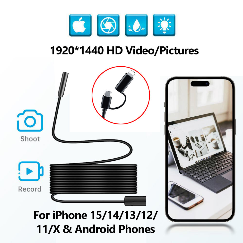 USB-C Direct Plug To iPhone 15 Android iOS Borescope Endoscope Inspection Camera