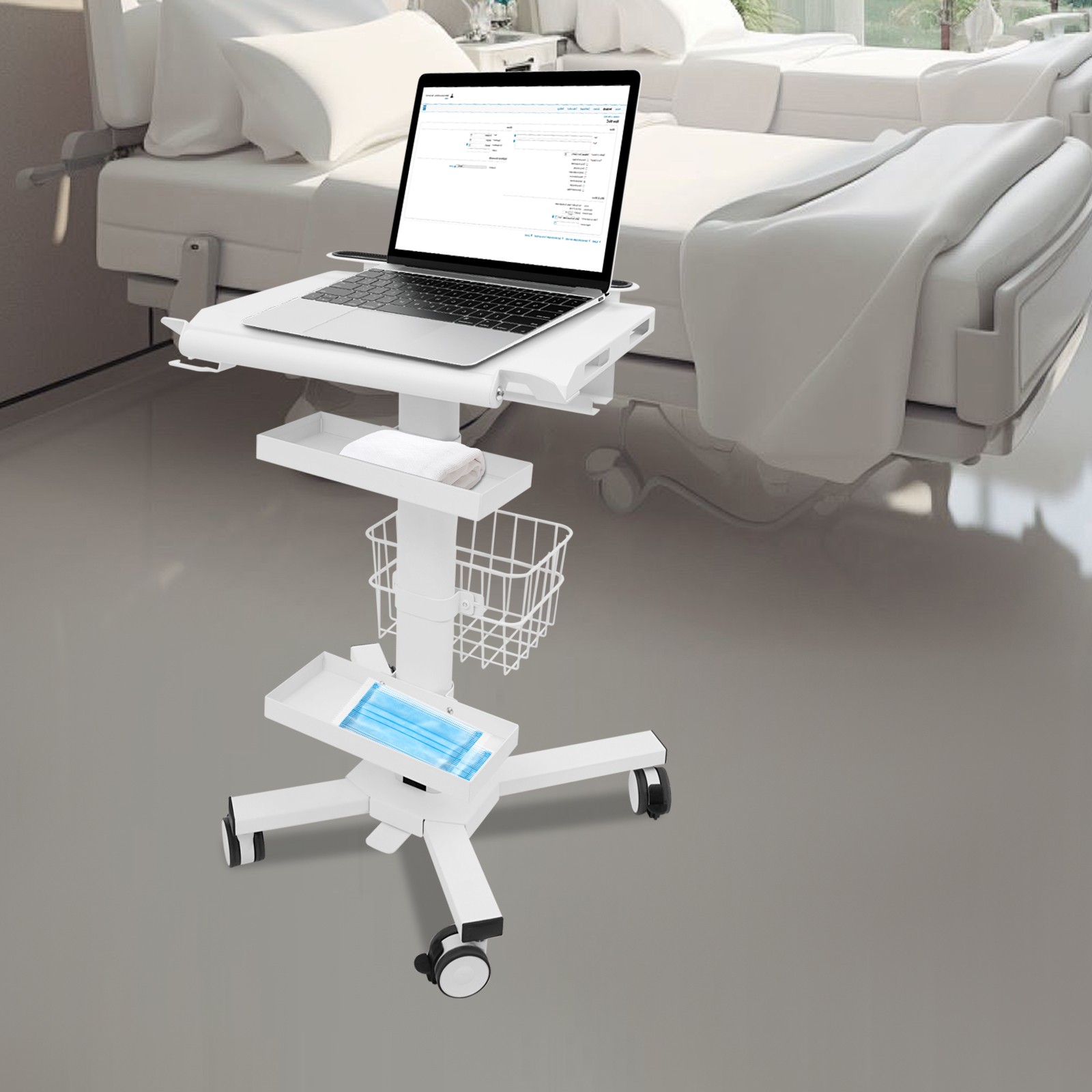 Medical Laptop Workstation Cart Dental Medical Cart Trolley with Scanner Holder