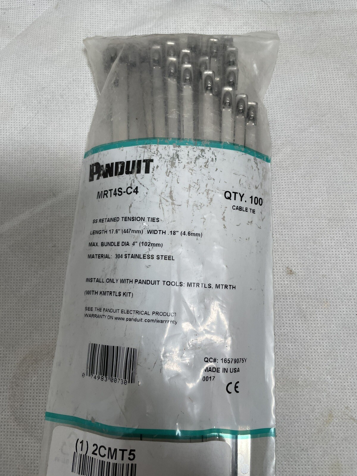 Qty 100 Panduit MRT4S-C4 18.5″ L, 0.18″ W, Stainless Steel Cable Tie,