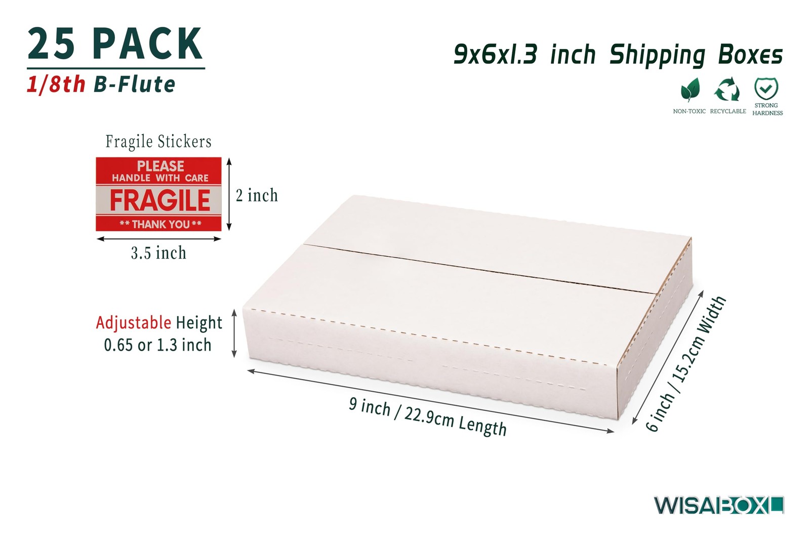 Wisaiboxl 9x6x1.3 inch Shipping Boxes, Easy-Fold Inches, White