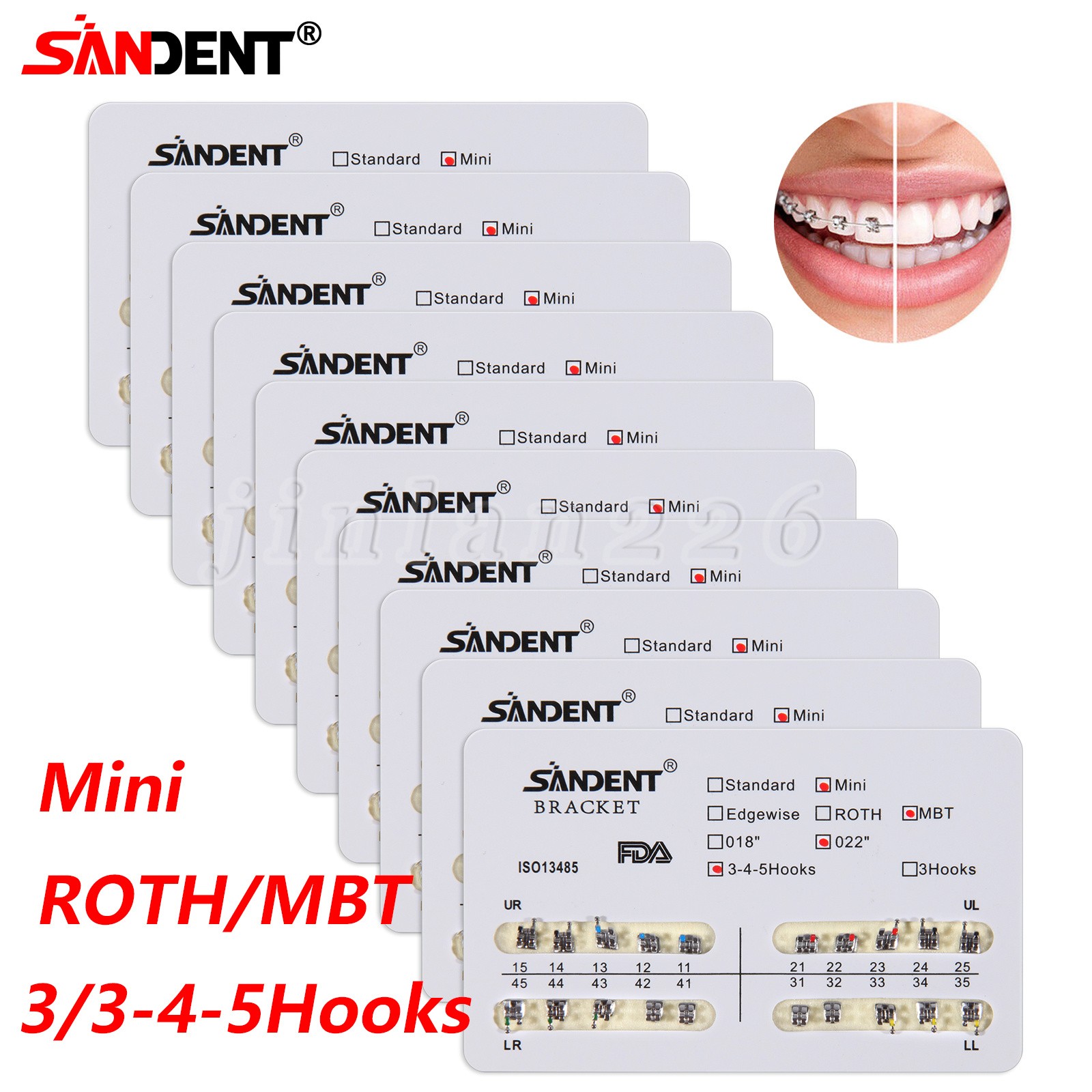 10 Packs Dental Metal Brackets Brace Mini/Standard Roth/MBT Slot.022 3/345 Hooks