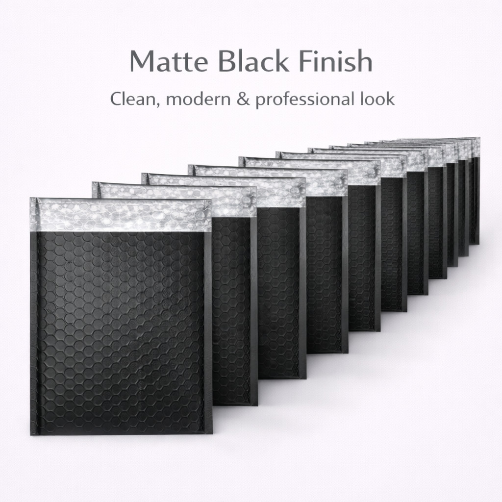 6.5×10 Matte Metallic Black Poly Bubble Mailers Padded Self Seal Shipping