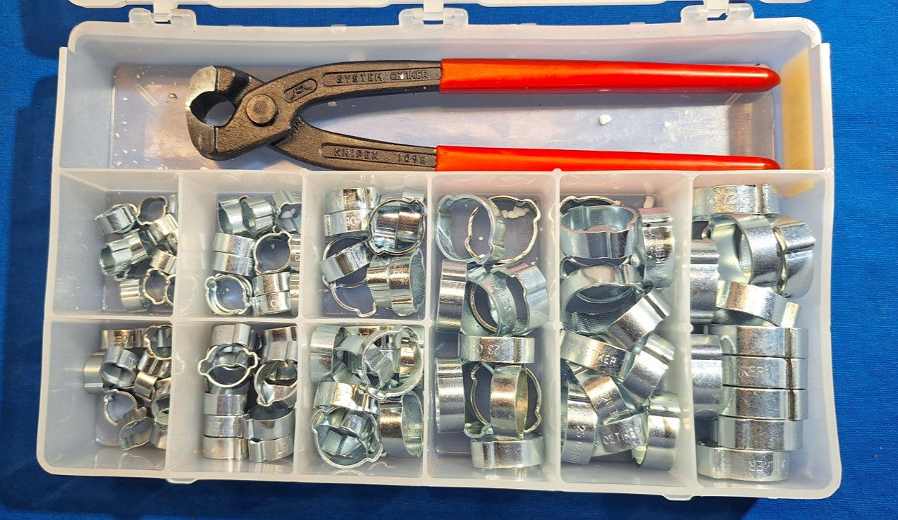 Oetiker 18500130 2 ear hose clamp assortment with Knipex pliers Fuel Line clamps