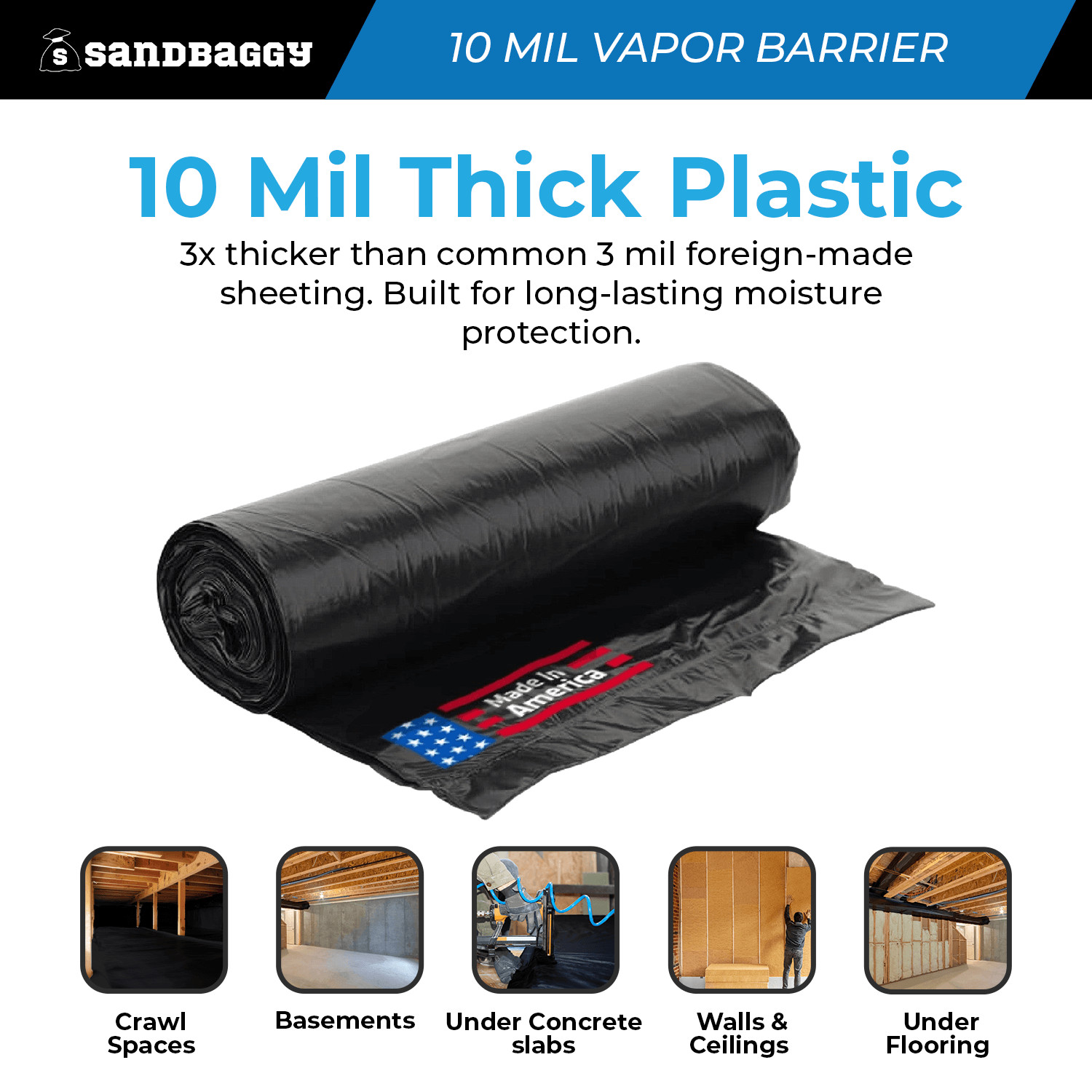 10 Mil Black Vapor Barrier – Polyethylene Visqueen (USA Made) – Sandbaggy