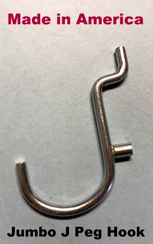 (20 PACK) 1″ Jumbo ‘J’ Metal Peg Garage Hanger Hooks. 1/8 to 1/4 Inch Pegboard