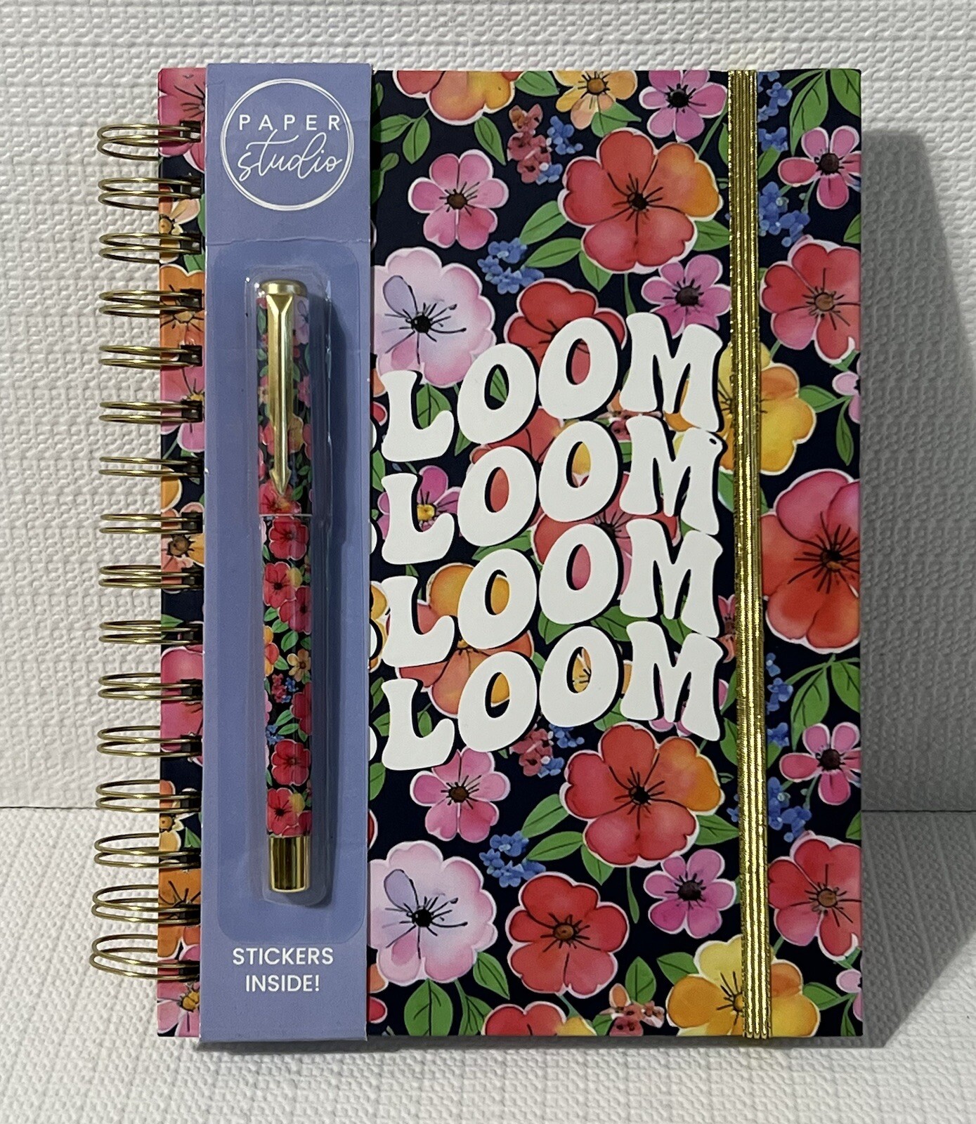 BLOOM Hardcover Spiral Notebook Journal Pen Sticker Set Colorful Lined Flowers