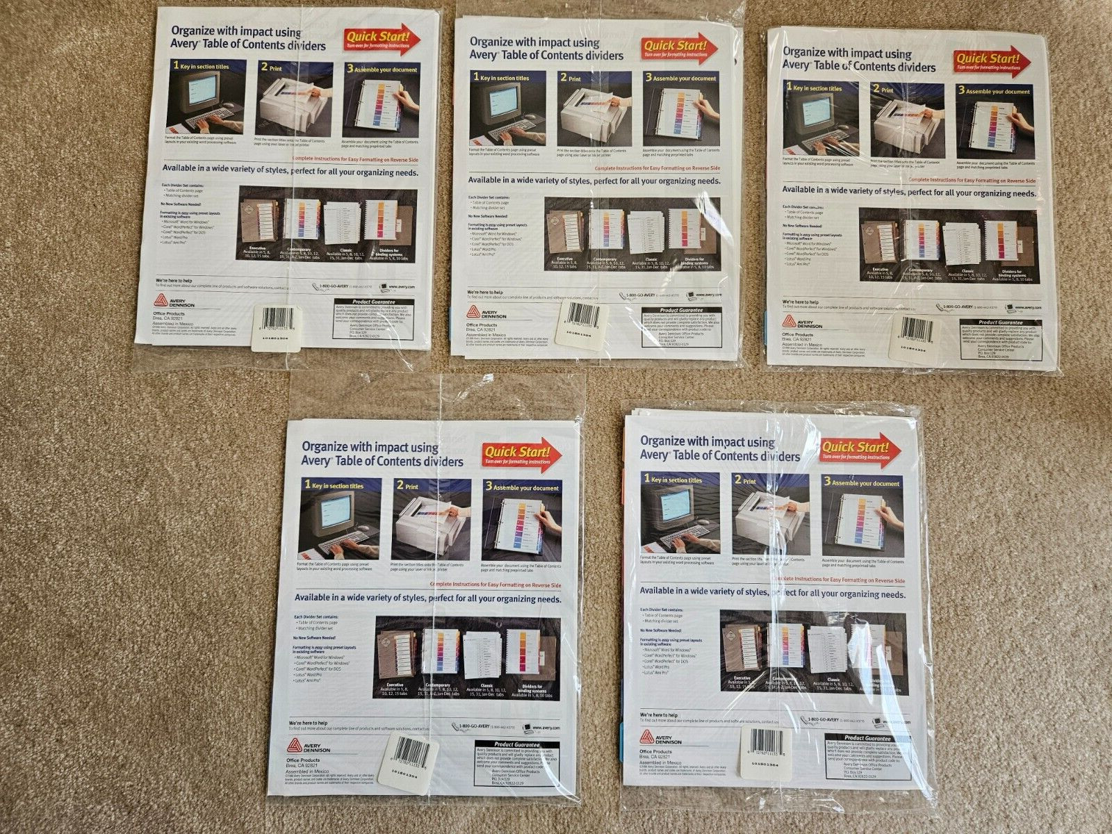 5 Packs Avery Ready Index 1-8 Tab Table of Contents Dividers Laser Inkjet NEW