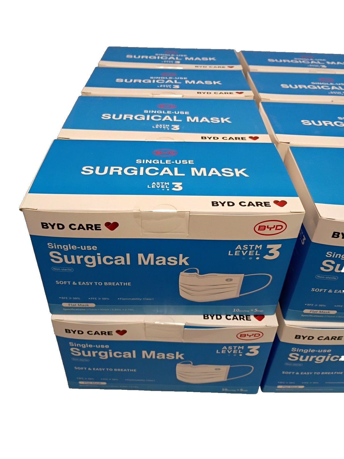 16 Boxes – BYD CARE Single-use Surgical Masks, One-size, Blue Box 50Pic Each Box