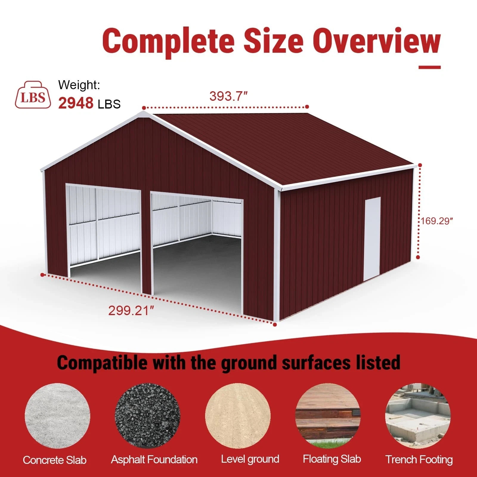 33′ x 25′ x 14′ Metal Car Garage/Outdoor Storage Shed/Heavy-Duty Steel Barn