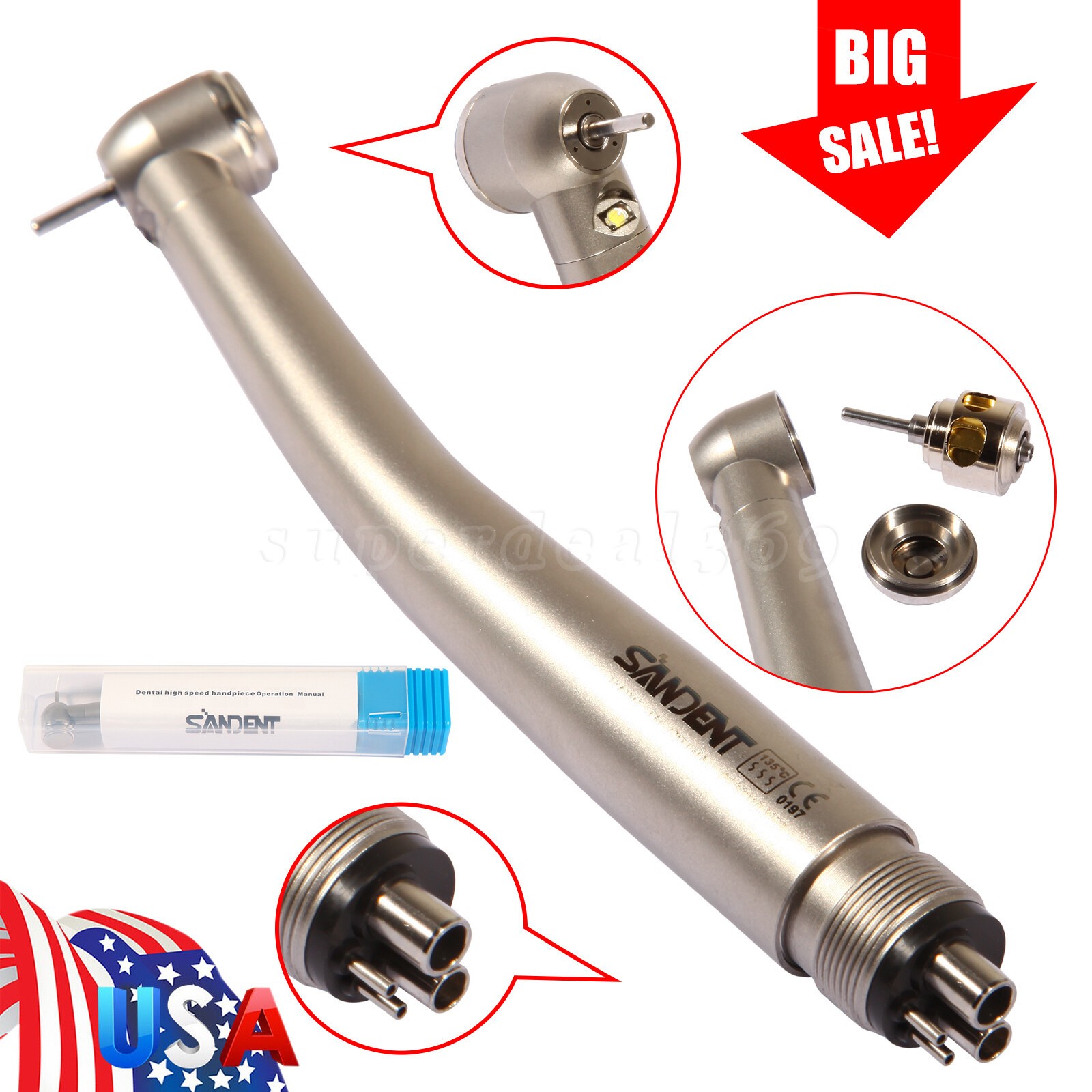NSK Style Dental Fiber Optic LED E-generator High Speed Handpiece Turbine 4Holes