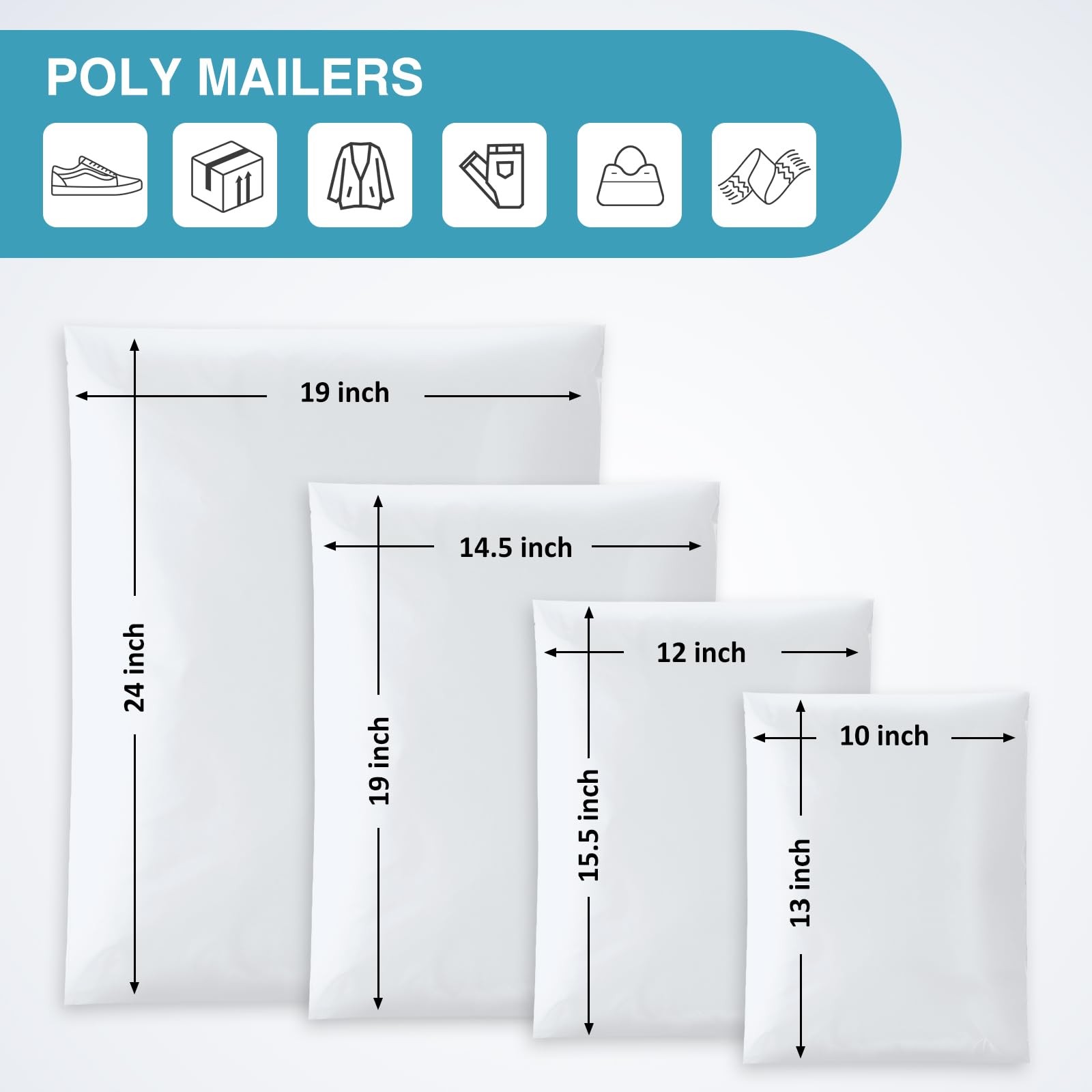 UCGOU 100 Pack Not Padded 10×13″ & 12×15.5″ & 14.5×19″ & 19×24″ 100PC, White