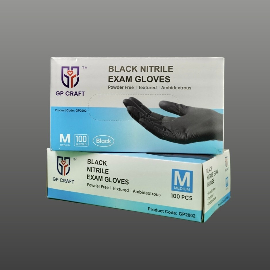 GP CRAFT Disposable Nitrile Exam Gloves, 4 Mil, Black, Chemo Rated, Case of 1000
