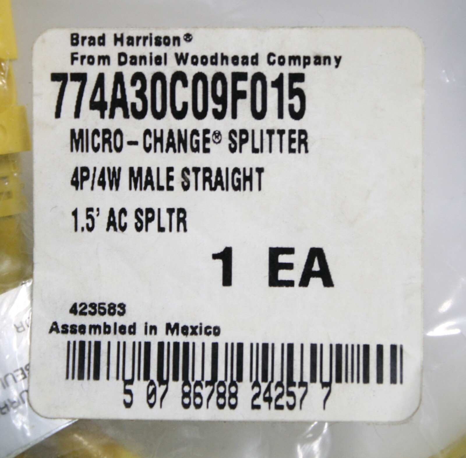 Molex Brad Harrison Woodhead 774A30C09F015 Splitter 4P/4W Cable Male Straig 1.5′