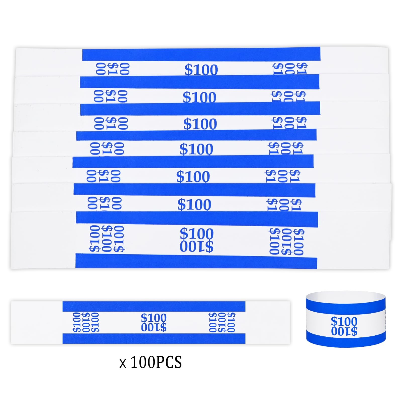 ESSENTIAL 100 Pcs Currency Straps – Bill Blue$100 – 100 PCS, Blue $100-100pcs