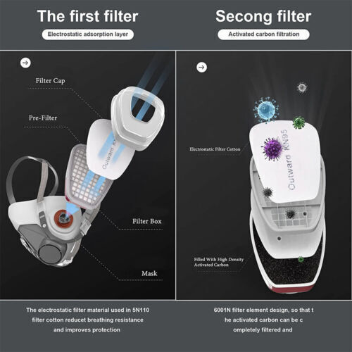 7 IN 1 Gas Mask Half Face Respirator Paint Spray Chemical Facepiece Safety 6200
