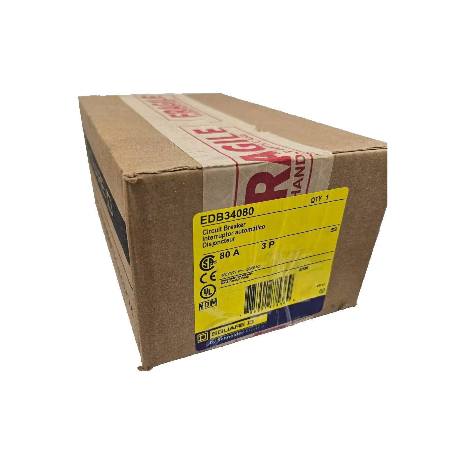 NIB – Square D – EDB34080 – Miniature Circuit Breaker, 80A, 3-Pole, Bolt-On