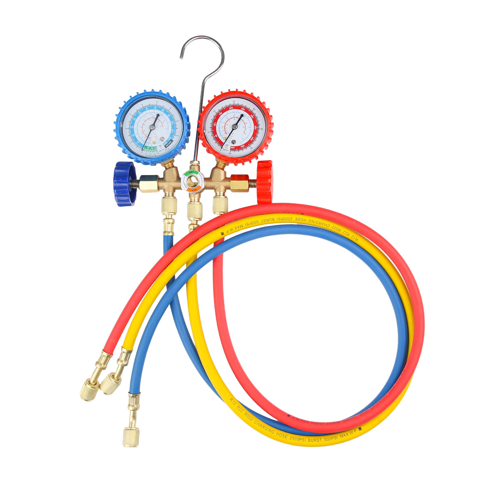 For R502 R134a R12 R22 AC Manifold Gauge Set A/C Refrigeration 3 Way Hose