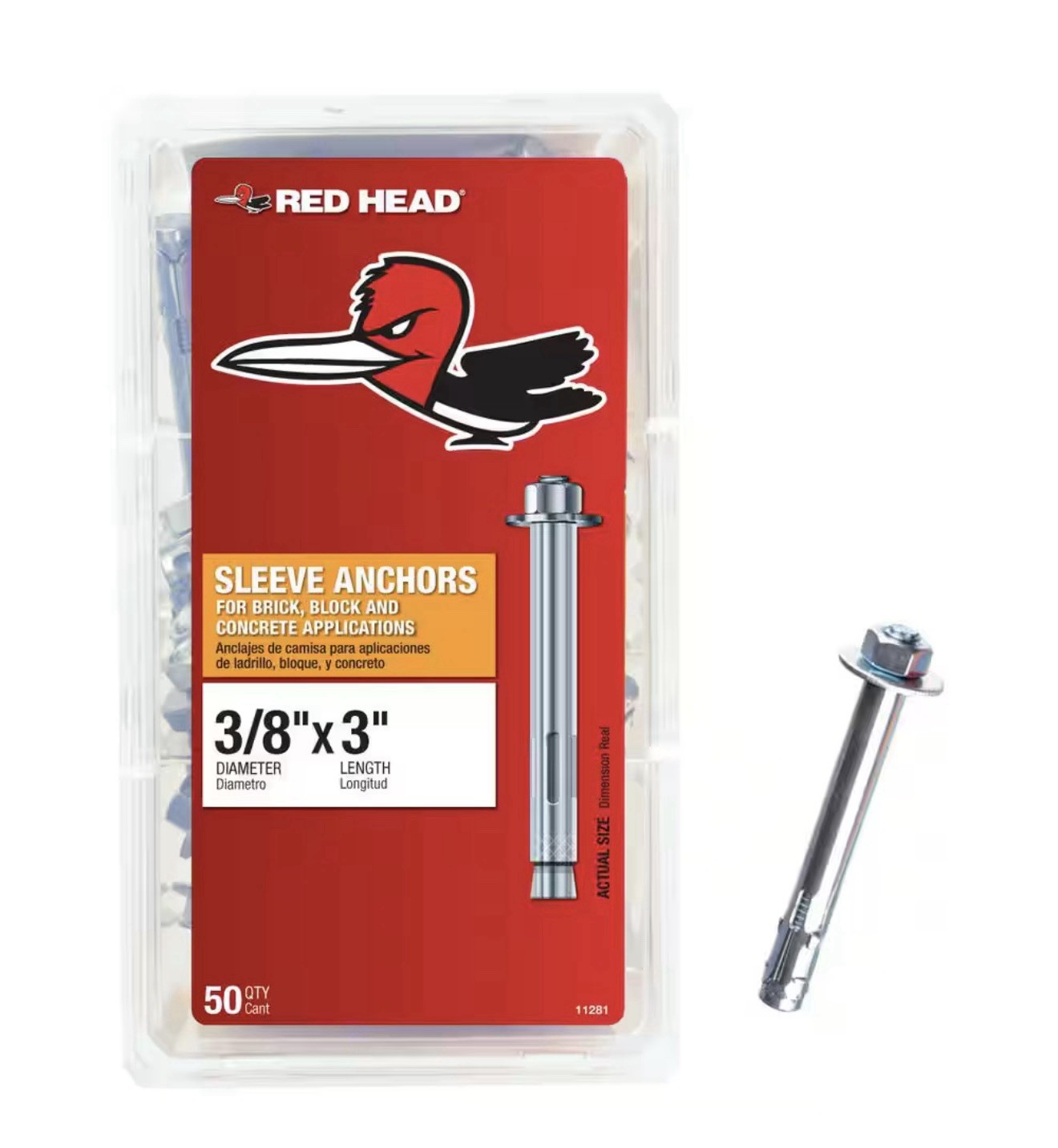 50 Pack NEW Red Head Sleeve Anchors 3/8″ Diameter x 3″ L 50 Pieces in Box 11281