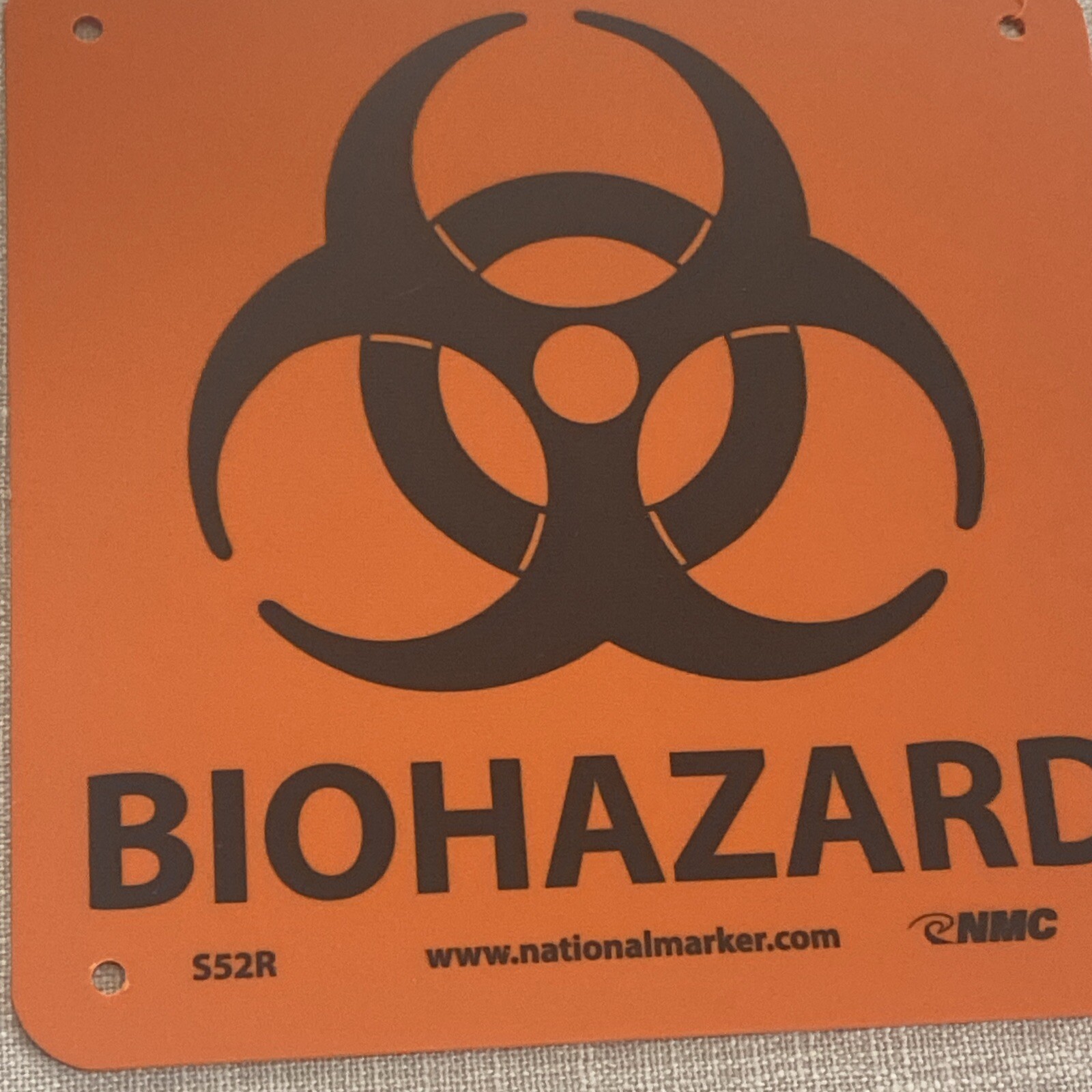 Biohazard 7 in. x 7 in. Plastic Sign with Graphic, Black Text on Orange Base