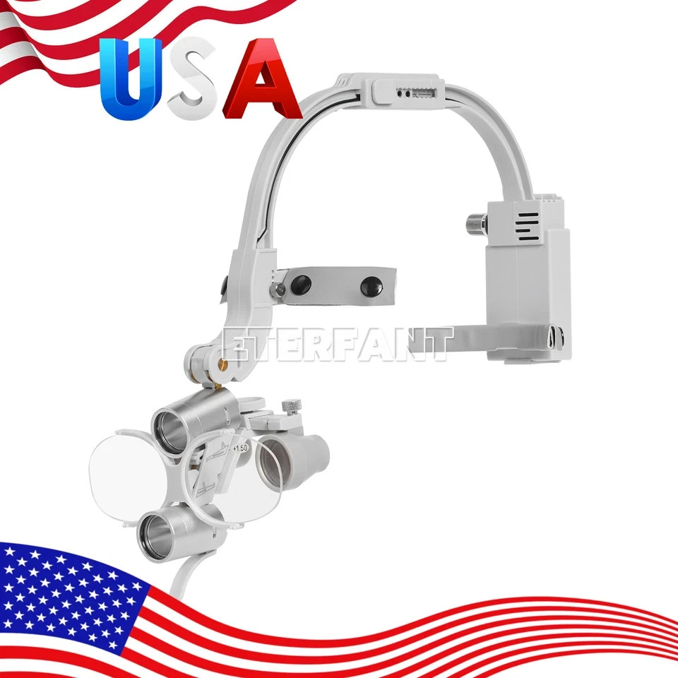 ETERFANT 3.5X Dental Headband Binocular Loupes 5W Dual LED Head Light 2Leds Blue