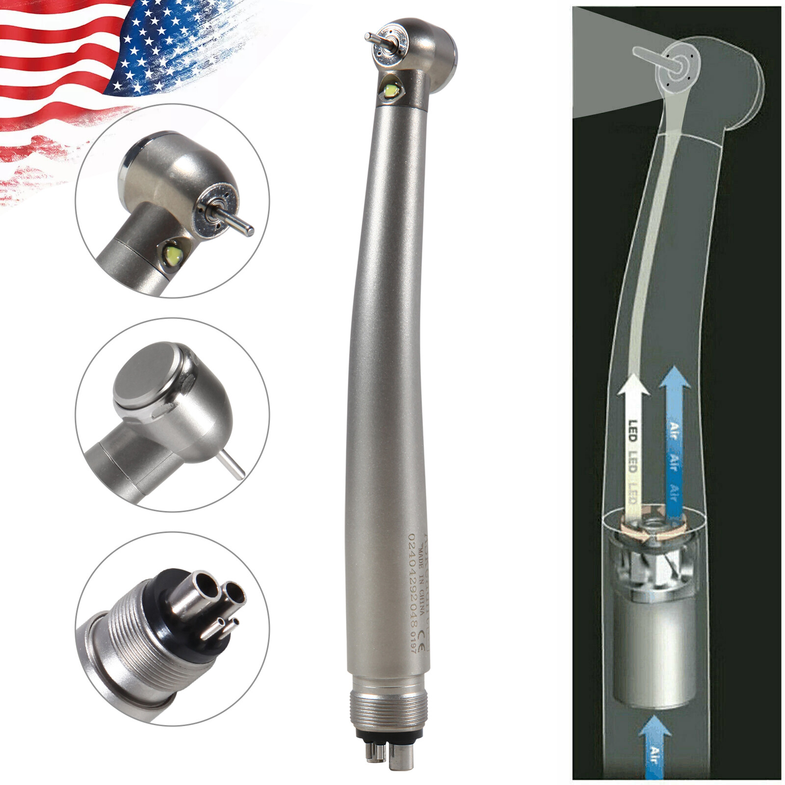 NSK Style Dental Fiber Optic LED E-generator High Speed Handpiece Turbine 4 HOLE