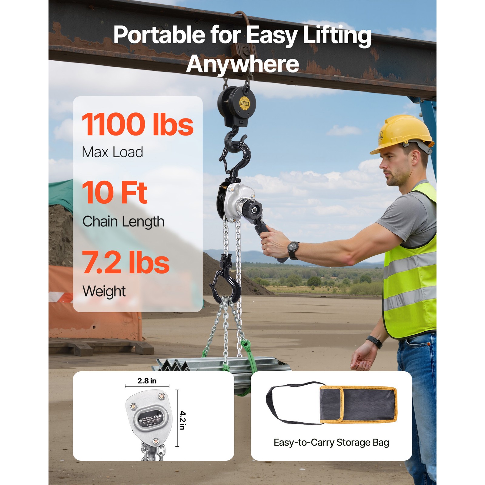 Uimoso Manual Lever Chain Hoist 1/2T 1100lbs 10ft Lift Alloy Steel Storage Use