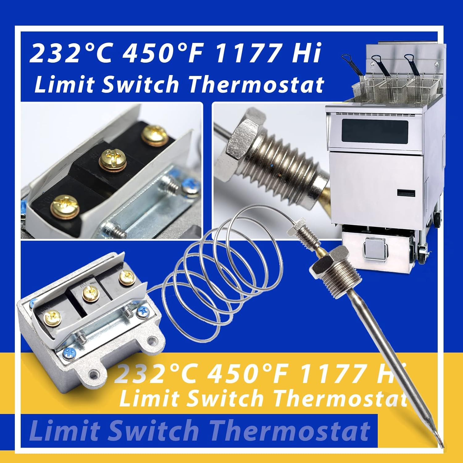 1177 High Limit Thermostat Switch for Fryer 3/8″Mpt Stuff Box, LCCM2003000 Hi Li