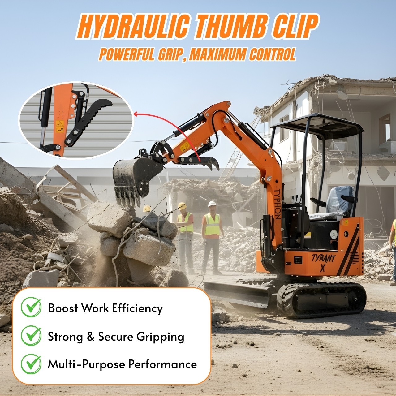 Free Ship TYPHON TYRANT X 1Ton Mini Excavator USA 13.5HP include 12 Attachments