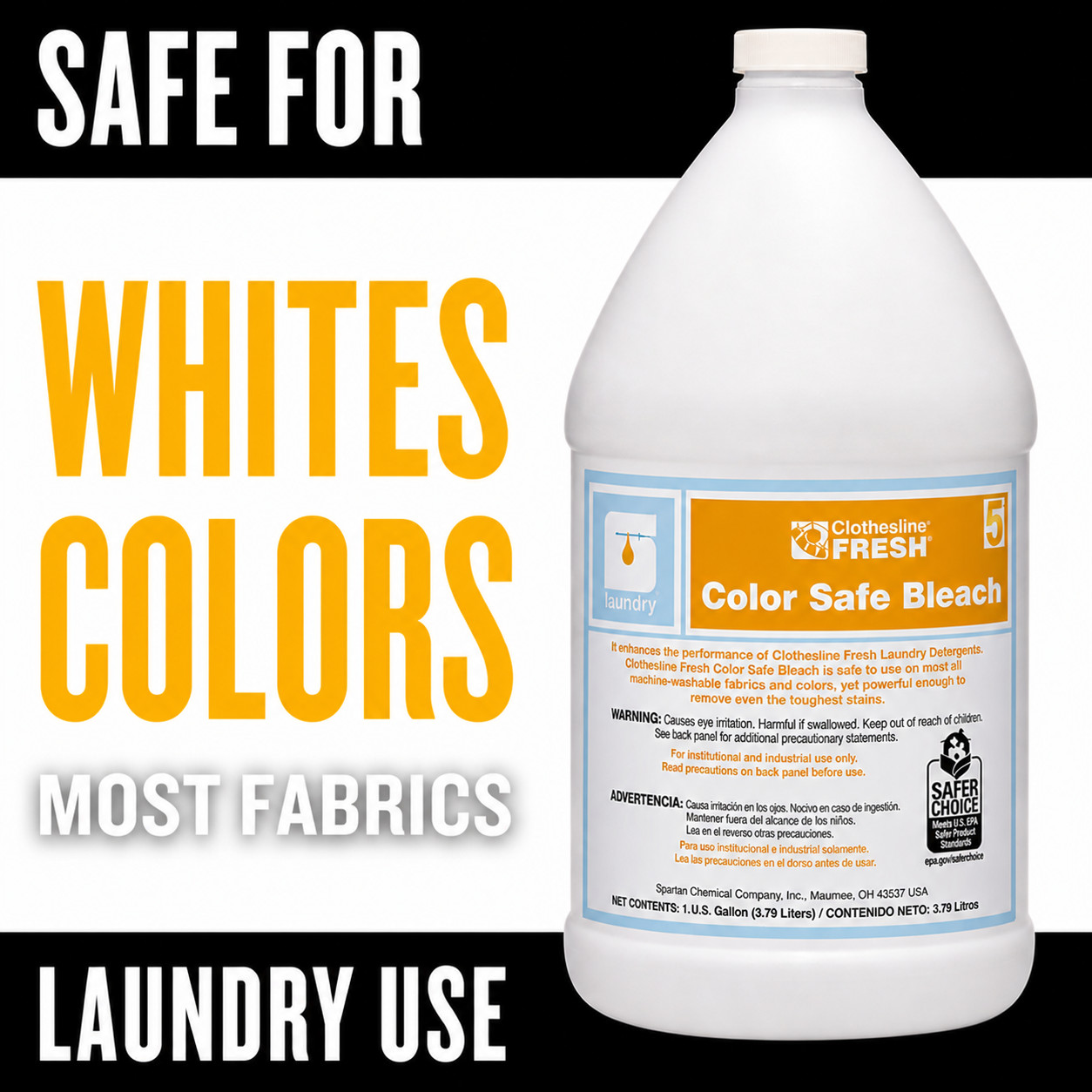Spartan Color Safe Bleach 1 Gal 4/Case Commercial Laundry Supply 700504