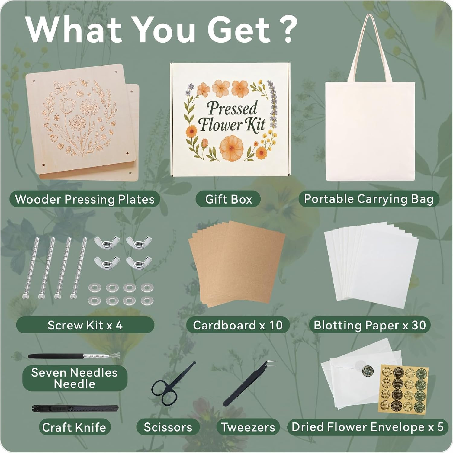 Flower Press Kit for Adults, 11″ X 11″ Large Wooden 10-Layer Press for DIY Flora