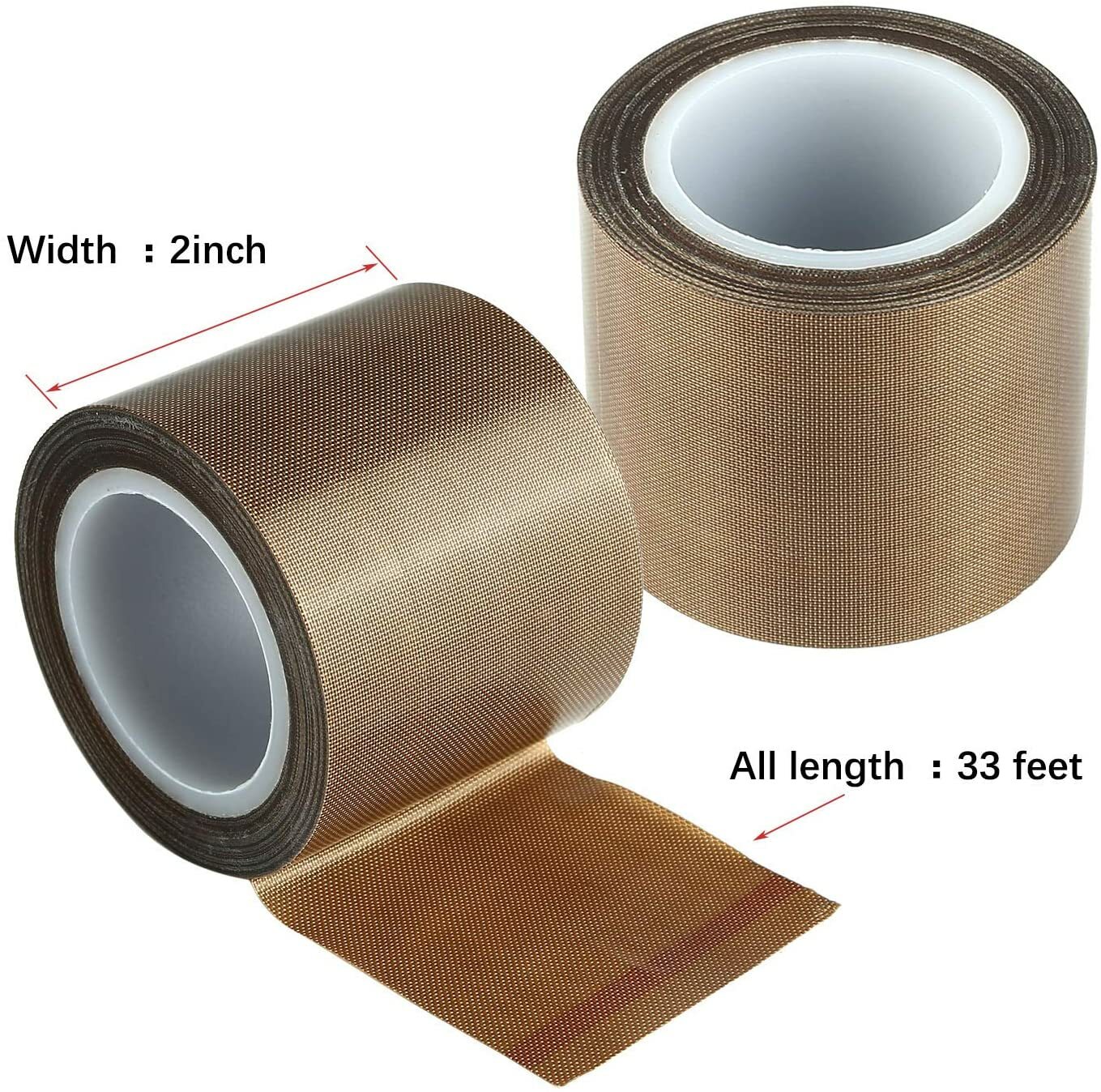 2″ x 33ft Teflon Tape PTFE 180um Thicker 70-260°C Adhesive High-Temp Fiberglass
