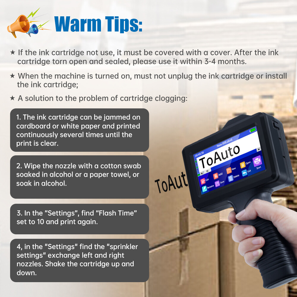 ToAuto Handheld Inkjet Printer Date QR Code Barcode Printing Logo Label Machine