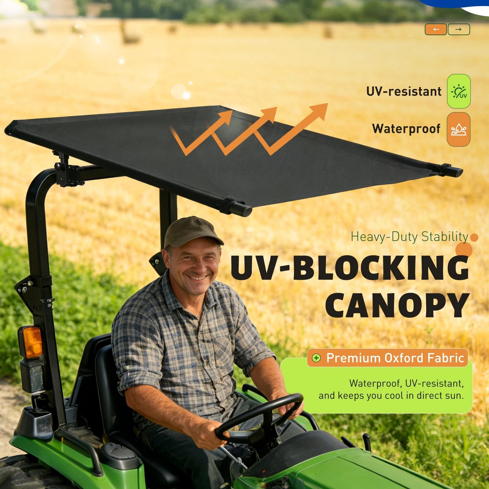 Tractor Canopy Sun Shade Roof Top for Lawn Mower W/2″x2″/2″x3″ ROPS UV Protect