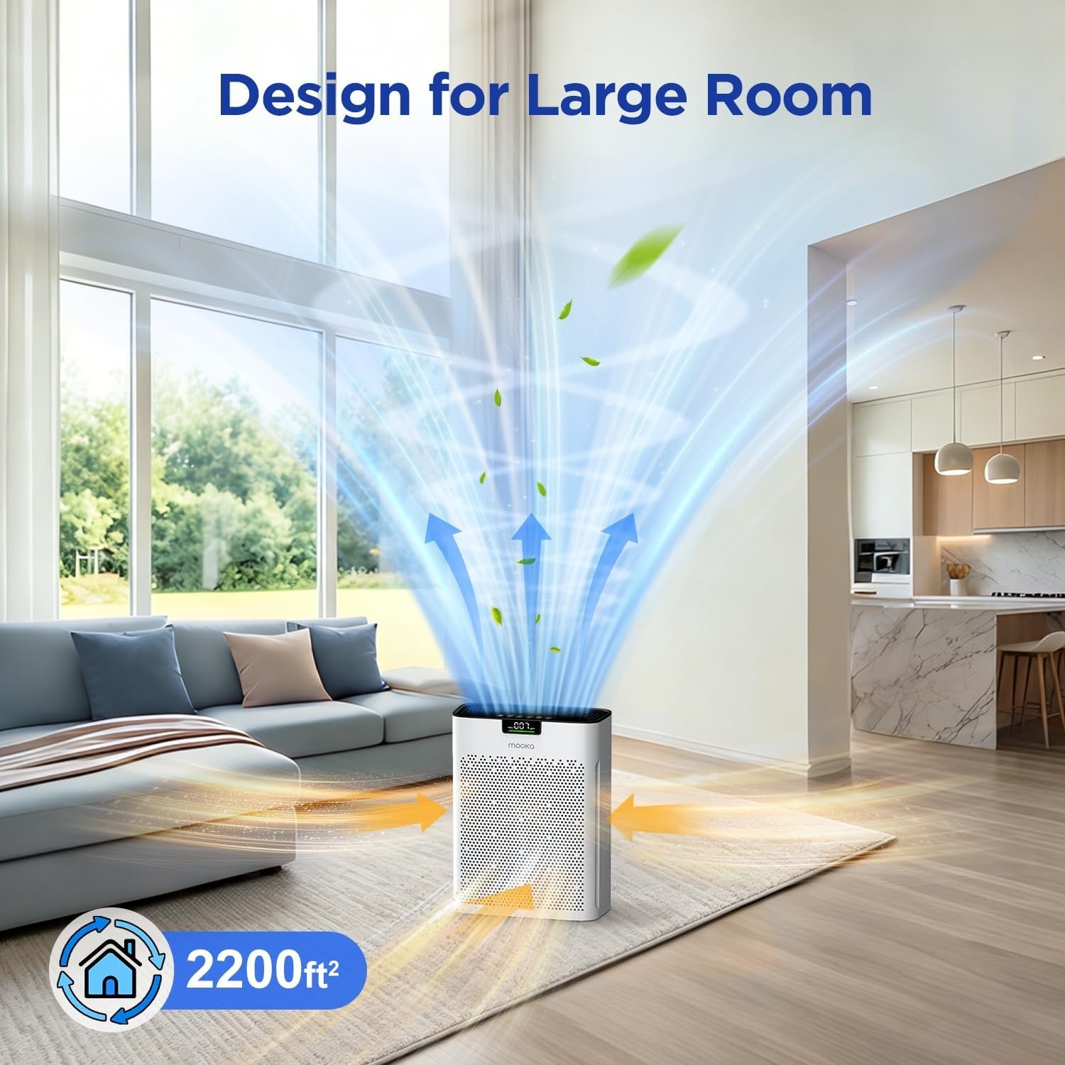 Air Purifier for Home Bedroom Large Room 2200 Ft², MOOKA H13 HEPA Air Clean