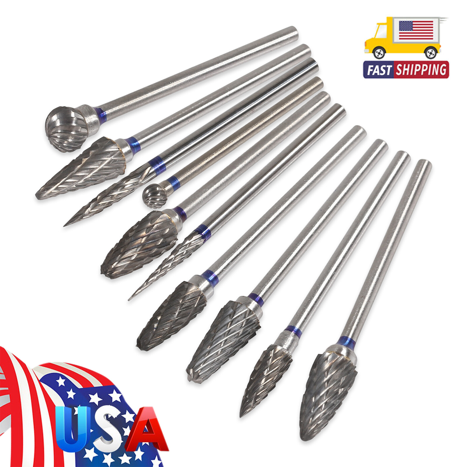 10 Pcs Dental Lab Tungsten Steel Carbide Burs Polishing Bur Drills HP 2.35mm Kit