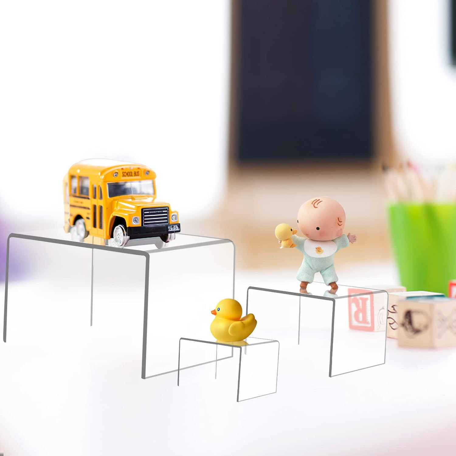6 Pcs Acrylic Risers for Display, Acrylic Display Riser, Clear Display Stands fo